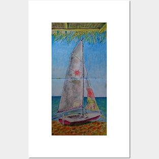 Watercolor Sketch - a Sailboat on a Beach in Sicily Posters and Art